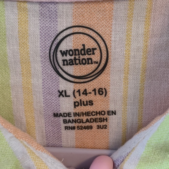 (K259) NWT, Wonder Nation Girls Plus Sz 14-16 Linen Camp Top, Tie Front 1 pocket - Picture 12 of 12